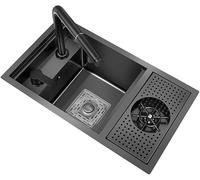 ZHENCHAO Évier de Cuisine Évier Caché avec Robinet de Levage Extractible Évier de Cuisine à Montage Supérieur avec Rondelle Nano Cup Évier Invisible (Couleur : Noir, Taille : 58x26cm)