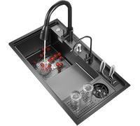 ZHENCHAO Évier de Cuisine Évier de Cuisine en Acier Inoxydable Évier de Poste de Travail à cuve Simple avec Robinet extractible Porte-Couteau Distributeur de Savon pour Cuisine, Cour, burea