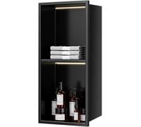 ZHENCHAO Kit d'insertion de Niche de Douche Moderne, Niche Murale encastrée en Acier Inoxydable avec éclairage LED, étagères de Rangement pour Salle de Bain, Construction étanche sans Joint