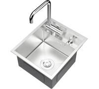 ZHENCHAO Kitchen Silver Stainless Steel Bar Sink RV Mini Invisible Sink Kitchen Studio Balcony Dish Washing Basin Restaurant Sink with Cover Folding Faucet Sinks (Color : Silver, Size : 35