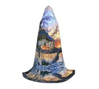 Zhengjia Cape à capuche avec imprimé gros poissons, accessoire de sorcière pour adulte/enfant, déguisement pour bal masqué, Halloween, fête de famille