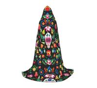 Zhengjia Cape à capuche Sugar Horror avec motif tête de mort et fleurs - Accessoire de cosplay pour adulte/enfant - Pour bal masqué, Halloween, fête de famille
