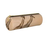 Zhengjia Trousse ronde en cuir avec motif deux girafes qui courent sur la rue, grande capacité pour l'école et le bureau, blanc, Taille unique, Cartable