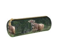 Zhengjia Trousse ronde en cuir de vache suisse véritable marron - Grande capacité pour l'école et le bureau, blanc, Taille unique, Cartable