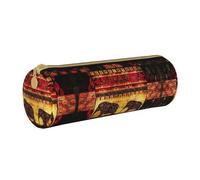 Zhengjia Trousse ronde en cuir motif éléphant africain patchwork grande capacité pour l'école et le bureau, blanc, Taille unique, Cartable