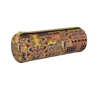 Zhengjia Trousse ronde en cuir patchwork africain - Grande capacité - Pour l'école et le bureau, blanc, Taille unique, Cartable