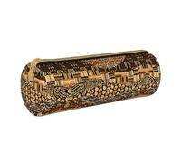Zhengjia Trousse ronde en cuir style africain patchwork - Grande capacité pour l'école et le bureau, blanc, Taille unique, Cartable