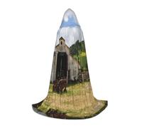 Zhengjia Vieille grange en bois avec imprimé tracteur rouillé Halloween Cape à capuche Sorcière Cosplay Accessoires pour adulte/enfant Déguisement pour bal masqué, Halloween, fête de famille