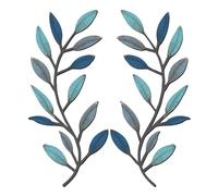 Zhengmy Lot de 2 décorations murales en métal avec feuilles d'arbre de vigne, branche d'olivier, décoration murale pour salon, couloir, décoration extérieure (bleu vintage)