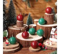 Zhengmy Lot de 8 mini bougies rondes en cire de 5,1 cm - Cadeau de Noël pour Noël, dîner, centre de table (rouge, vert)
