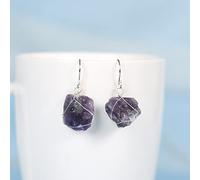 ZHENL Boucles d'oreilles Pierre,Bijoux d'oreille Faits À La Main pour Dames, Crochets d'oreille Argentés Boucles d'oreilles Pendantes en Pierre Brute D'Améthyste Irrégulières pour Femmes, Vêtements