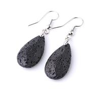 ZHENL Boucles d'oreilles Pierre,Simple Crochet D’Oreille Argenté Roche Volcanique Naturelle Boucles D’Oreilles pour Dames, Forme De Goutte D’Eau Plate Rhombus Cut Bijoux D’Oreille Pendentifs, Purifie