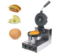 zhenmaster Grill Electrique Panini avec Ø 10cm Moule en Aluminium Cast - 50-300°C Réglable - Antidérapant & Résistant à la Chaleur - Burger Gaufrier pour Cuisine & Café(Single Head)