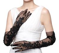 ZHENNB Lot de 2 mitaines en dentelle florale pour soirées dansantes et mariages, Noir soluble dans l'eau, taille unique