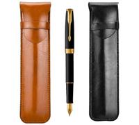 Zhenp 2 Pièces Étui à Stylo en Cuir Rétro, Porte-Stylo Pochette Fait Main, Étui pour Stylo Plume en Cuir, pour 1-3 Stylos, Couverture Souple pour Stylo, pour Apple Pencil, Stylo à Bille, Stylet, Noir
