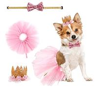 Zhenp Ensemble de Robe de Mariée pour Chien avec Couronne et Bandana d'Anniversaire - Tenue de Princesse pour Chiot avec Jupe et Col