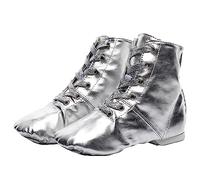 ZHENSI Bottes De Danse en Cuir PU Chaussures De Jazz Semelle Fendue Légère À Lacets Fond Souple pour Enfant Adulte Femme,Argent,45 EU