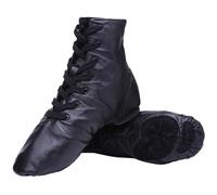 ZHENSI Bottes De Jazz en Cuir Bottines De Danse Modernes Semelle Fendue Montantes Pieds Nus Souples pour Femmes,Noir,37 EU