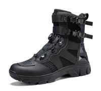 ZHENSI Bottes De Moto Mi-Hautes en Cuir pour Hommes Antidérapantes avec Boucle Chaussures De Course De Voyage Décontractées Et Confortables,Noir,42 EU