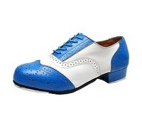 ZHENSI Chaussures De Claquettes Hommes Chaussures De Danse De Salon À Talons Bas Brogue Chaussures À Lacets Respirantes,Bleu,42 EU