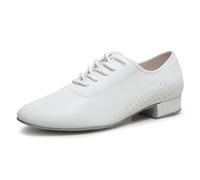 ZHENSI Chaussures De Danse De Salon Hommes À Lacets Chaussures De Danse D'intérieur À Valse Latine Semelle en Cuir Talon Bas,Blanc,43 EU