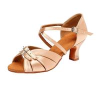 ZHENSI Chaussures De Danse Latine Femmes Bout Ouvert Tango Moderne Cha-Cha Chaussures De Danse De Soirée Talon Mi-Bas Intérieur,Pink b,39 EU