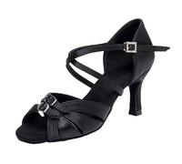 ZHENSI Chaussures De Danse Latine Femmes Bout Ouvert Tango Moderne Cha-Cha Chaussures De Danse De Soirée Talon Mi-Bas Intérieur,Noir,39 EU