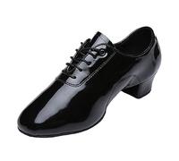 ZHENSI Chaussures De Danse Latine Hommes Semelle Fendue Intérieure Chaussures De Danse De Salon Modernes Cuir Verni Talon Bas Respirant,Noir,37 EU