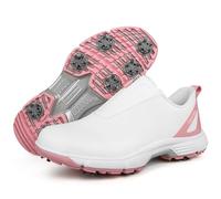 ZHENSI Chaussures De Golf Professionnelles Femmes, Chaussures De Sport À Enfiler Imperméables À Pointes Antidérapantes avec Fermeture Éclair,Rose,39 EU