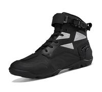 ZHENSI Chaussures De Moto Montantes Hommes Bottes De Course Imperméables Et Antidérapantes Bottines D'extérieur en Cuir,Argent,42 EU
