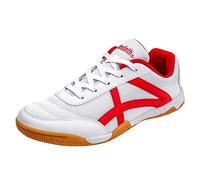 ZHENSI Chaussures De Tennis De Table pour Hommes Sneaker D'intérieur Chaussures De Ping-Pong en Maille Légère À Fond Souple,Rouge,42 EU