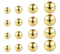ZHENYIN Lot de 120 perles rondes en acier inoxydable de 3 mm à 6 mm pour fabrication de bracelets, colliers et bijoux Doré