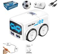 Zheob Magic Mini Rc Bus - 2026 Upgraded Gesture, Véhicule De Bus Scolaire De Dessin Animé for Enfants, Jouet Rc Avec évitement Automatique Des Obstacles, Suivi De Ligne Et Mode Patrouille(White)