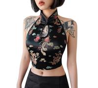 ZHER-LU Camisole brodée vintage pour femme, bustier galbant (noir), Noir, L