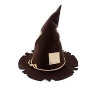 ZHER-LU Chapeau de sorcière épouvantail pour adulte, chapeau de sorcier à tête marron pour Halloween