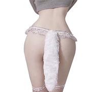 ZHER-LU Femmes Sexy Culotte Dentelle Farbic Amovible Renards Queue String Femmes String Sexy, Blanc, M
