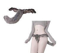 ZHER-LU Femmes Sexy Culotte Dentelle Farbic Amovible Renards Queue String Femmes String Sexy, Noir, M