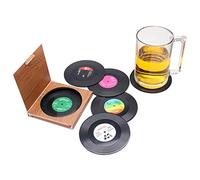 ZHEZHE Lot de 6 sous-verres, disque en vinyle (LP), style rétro, antidérapants, pour la tasse, le café et les boissons