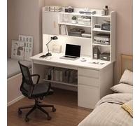 ZHFASDS Bureau D'Ordinateur en Bois avec Étagère,Grand d'écriture pour Bureau à Domicile Peu Encombrant Poste de Travail avec Armoire et étagère d'écriture,d'étude(Size:120 * 45 * 165cm,Color:Blanc)