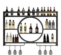 ZHFASDS Casier à Vin Mural Moderne en MéTal,éTagèRe en Verre PréSentoir en Fer éTagèRes Flottantes pour Unité De Bar Porte-Verre à Vin Suspendu Mural pour Bar Boissons(Size:140cm,Color:Noir)