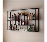 ZHFASDS Grand casier à vin Mural avec lumières LED, Casiers À Bouteille avec Porte-Verre À Pied, étagères murales flottantes pour Bar, pour Salon,Cuisine,Bar,Hôtel(Size:120cm,Color:Noir)