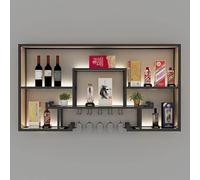 ZHFASDS Grand casier à vin Mural avec lumières LED, Casiers À Bouteille avec Porte-Verre À Pied, étagères murales flottantes pour Bar, pour Salon,Cuisine,Bar,Hôtel(Size:100cm,Color:Noir)