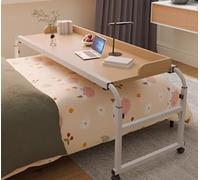 ZHFASDS Table de lit avec roulettes，Bureau Réglable en Hauteur et en Longueur Table d'ordinateur Bureau Mobile Multifonctionnel Poste de pour Bureau Lit Canapé Hôpital Le(Color:Bois)