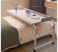 ZHFASDS Table de lit avec roulettes，Bureau Réglable en Hauteur et en Longueur Table d'ordinateur Bureau Mobile Multifonctionnel Poste de pour Bureau Lit Canapé Hôpital Le(Color:Blanc)