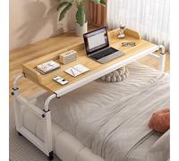 ZHFASDS Table De Lit CroiséE,Table MéDicale Roulante De Bureau De Plateau De Nourriture Bureau D'Ordinateur RéGlable en Hauteur avec DéFlecteur Table De Lit A Roulette(Color:Bois)