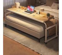 ZHFASDS Table De Lit Mobile,Bureau RéGlable en Hauteur Et en Longueur Table D'Ordinateur Table De Lit avec roulettes Table MéDicale Roulante De Bureau De Plateau De Nourriture(Color:Bois)