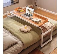 ZHFASDS Table De Lit Roulante RéGlable,Hauteur Et Largeur RéGlables Au-Dessus du Lit Table MéDicale Roulante De Bureau De Plateau De Nourriture Table D'Ordinateur A Roulette(Color:Bois)
