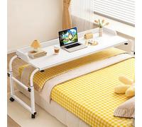 ZHFASDS Table de lit sur Roulette，Ordinateur Extensible à lit Croisé Bureau Réglable en Hauteur et en Longueur Mobile Multifonctionnel Poste de pour Bureau Lit Canapé Hôpital Le(Color:Blanc)