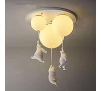 ZHFZKKL Plafonnier Ours Nordique LED Gradation Ours De Dessin Animé Mignon Plafonnier Encastré Couvercle À 3 Lumières Avec Ballon En Verre Blanc Pour Chambre D'enfant Garçons Filles Chambre Chambre Sa