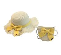 ZHGFXIN Ensemble chapeau de paille et sac à bandoulière pour enfants filles à larges bords soleil respirant paille extérieure plage couvre-chef nœud épaule enfants, beige, Taille unique